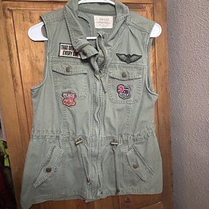 Ashley by 26 Int. Women Size L Army Green Utility Vest Zip Drawstring Waist